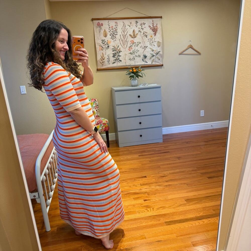NWT Tuckernuck Olivia by Livro Cream Blue Knit Striped Maxi Dress Medium